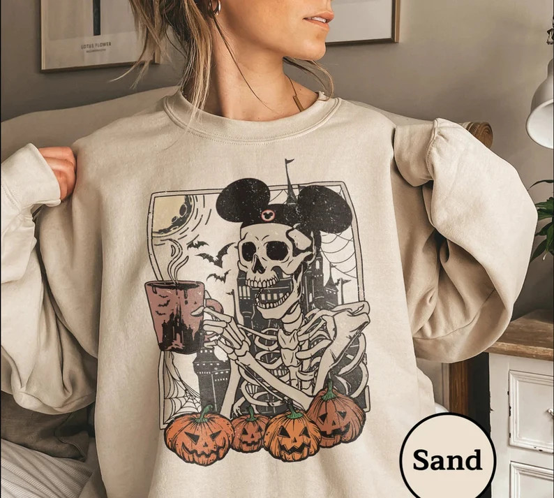 Mickey Skeleton Coffee Shirt, Retro Disney Skeleton Sweatshirt, Disney Spooktacular Shirt, Disney... | Etsy (US)