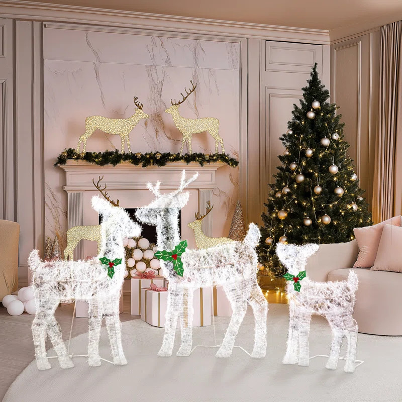 The Holiday Aisle® Mcow 3-piece Lighted Christmas Decorations With Led Lights Christmas Deer Fam... | Wayfair North America