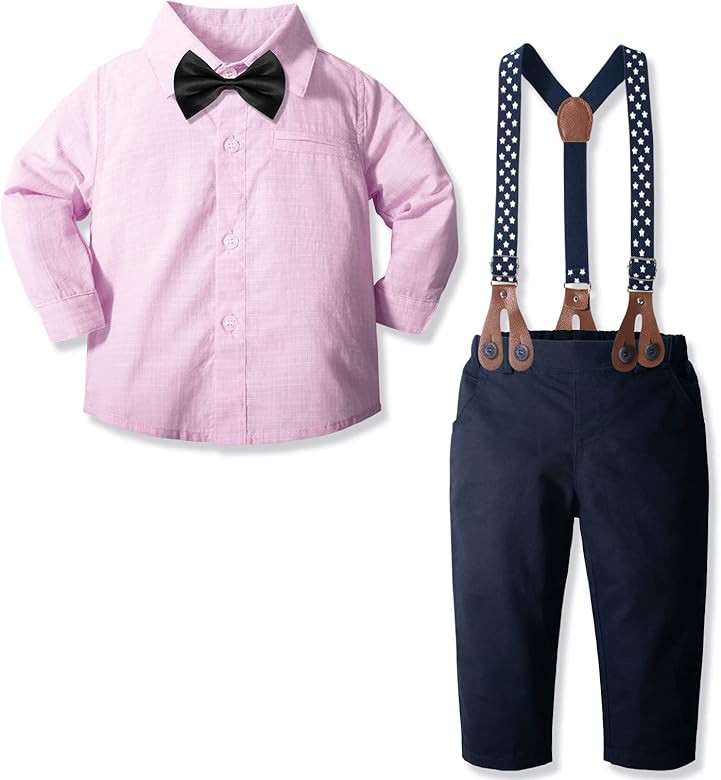 Yilaku Baby Boy Clothes Toddler Boy Dress Clothes Toddler Suit with Bowtie+Suspender Pants Boy Ou... | Amazon (US)