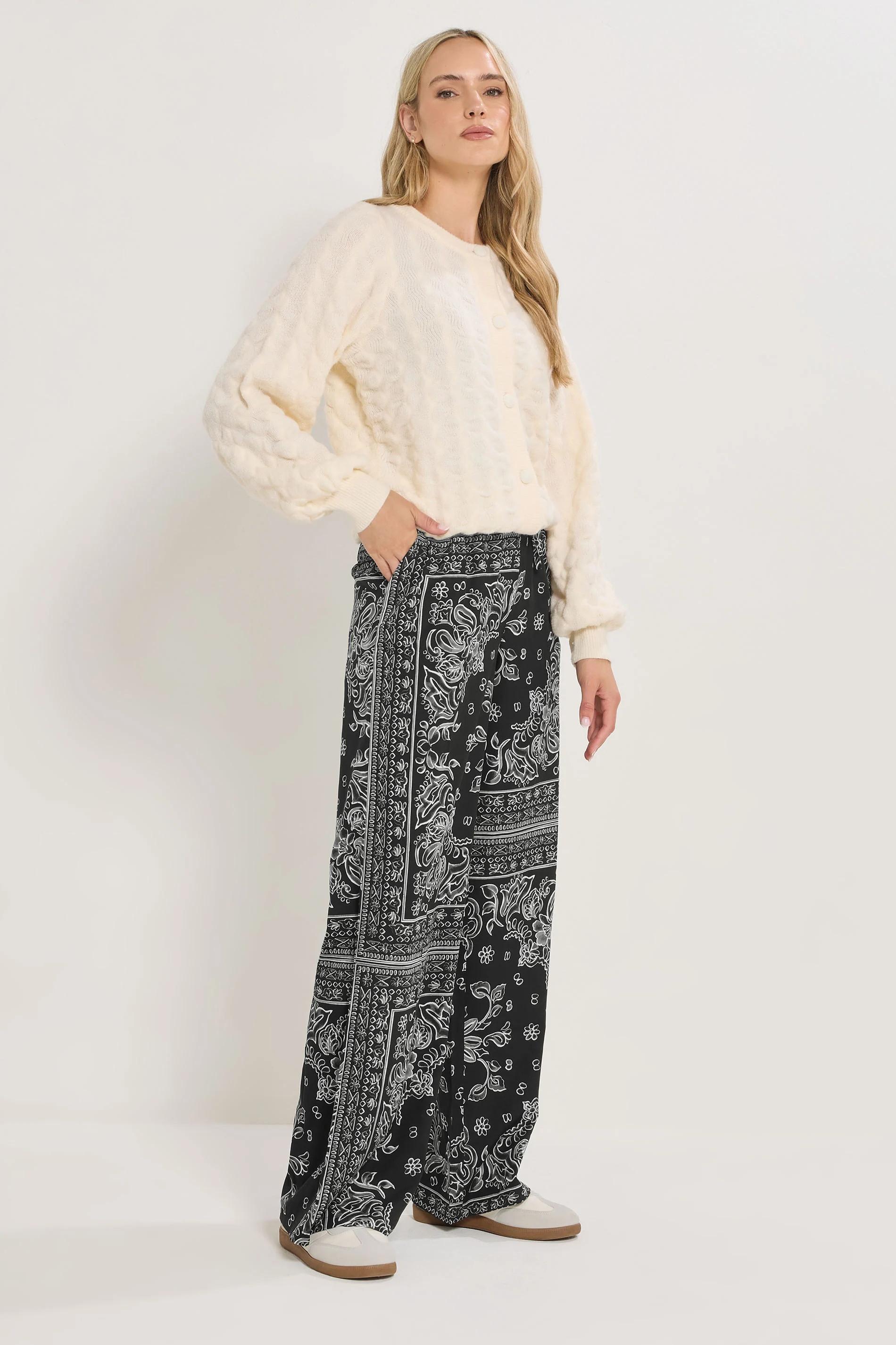 LTS Tall Black Paisley Wide Leg Trousers | Long Tall Sally | Long Tall Sally