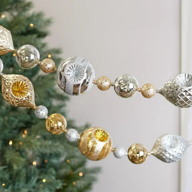 LED Gold and Silver Illuminated Ornament Light Garland-CX111SLGL - Walmart.com | Walmart (US)