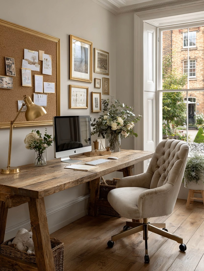 This is what modern home offices are becoming.

Not heavy bulky desks filled with drawers and papers.
Not cold corporate-looking spaces.

But calm, elegant, creative spaces that actually inspire you to work.

Two major shifts are changing how we design our home offices:
More people are working from home, and more of our lives are becoming digital.

We no longer need oversized desks filled with paperwork and clutter. What we need now is space to think clearly, create, focus, and feel good spending hours there every day.

That is why natural wooden desks without drawers are becoming one of the biggest shifts in modern home decor. They instantly make a room feel lighter, cleaner, and more intentional while still grounding the space beautifully with warmth and texture.

Then layer in gold accents like a sculptural table lamp and a gold frame cork board to create warmth, elegance, and inspiration. The gold catches natural light beautifully during the day and creates a cozy glow at night.

And the velvet chair changes everything.
Comfort matters when we spend so much time sitting, creating, planning, and building our lives from home.

This combination creates a home office that feels peaceful, creative, and elevated instead of stressful and cluttered.

In this edit, we included beautiful natural wooden desks, velvet office chairs, gold table lamps, and elegant cork boards to help you create this modern home office look at home.

#HomeOffice #OfficeDecor #OrganicModern
 

 #LTKHome