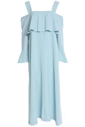 Ganni Woman Cold-shoulder Crepe Dress Sky Blue Size 38 | The Outnet US