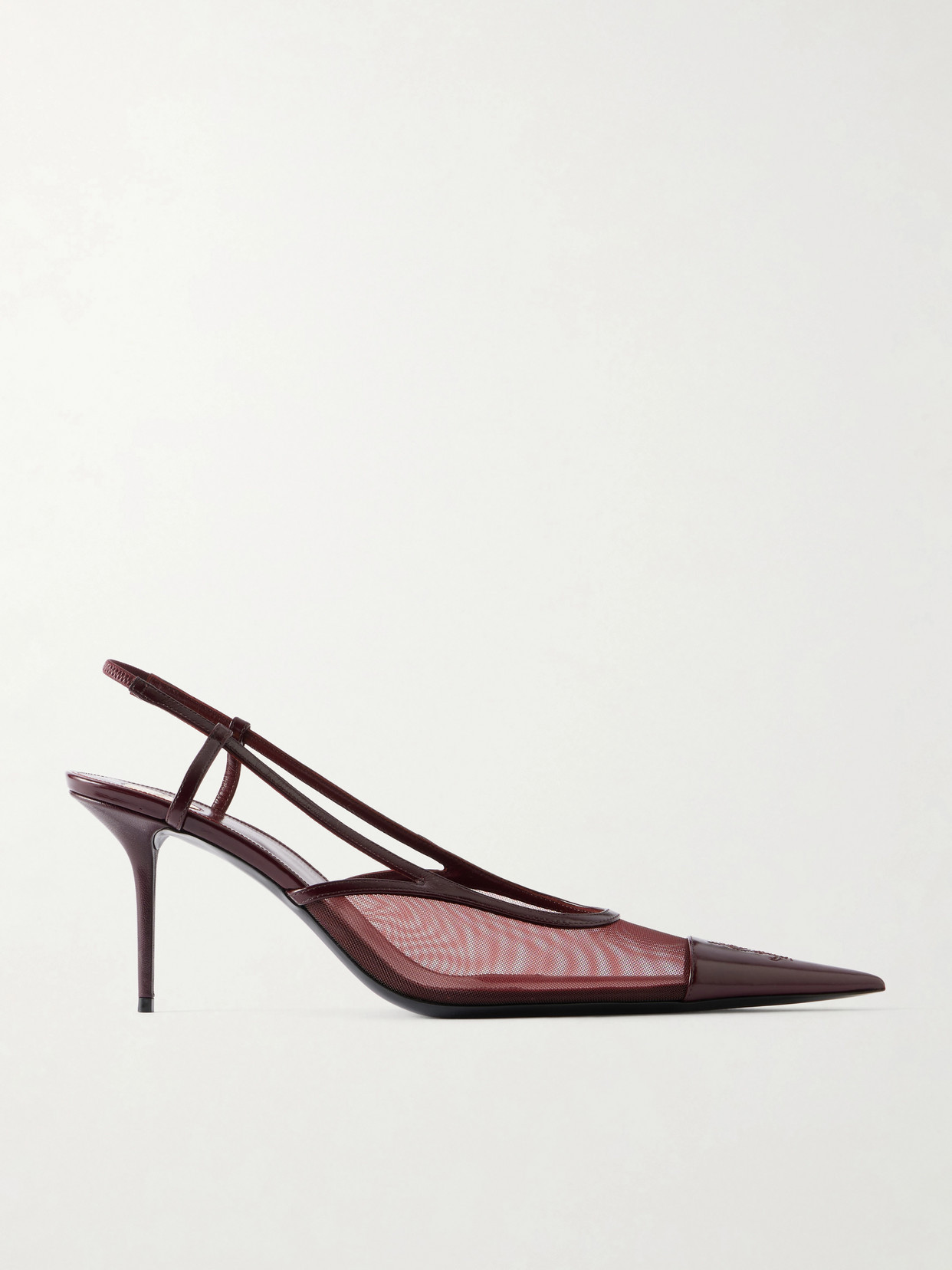 SAINT LAURENT - Renée Cassandre-embroidered Patent Leather-trimmed Mesh Slingback Pumps - Burgundy | NET-A-PORTER (US)