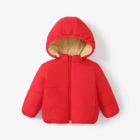 PatPat Toddler Girl Coats Boy Winter Clothes Fleece Lined Hooded Puffer Jacket for Toddler Kids Solid Long Sleeve Warm Outerwear, Red, 5-6 Years | Walmart (US)