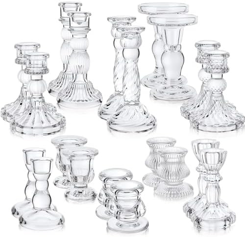 Mumufy 20 Pcs Glass Crystal Taper Candle Holders Clear Glass Candlestick Holder Fit 0.8 Inch Cand... | Amazon (US)