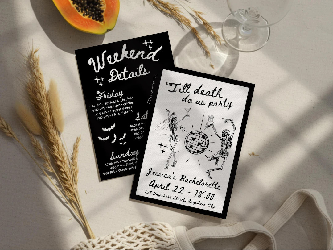 Till death do us party Bachelorette Gothic Invitation & Itinerary Template, Bride or Die Bach Inv... | Etsy (US)