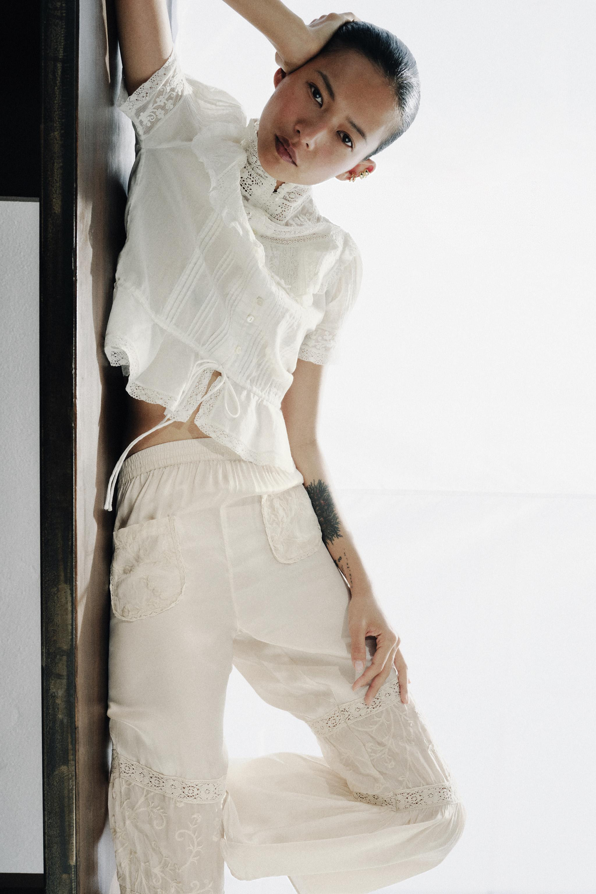 TROUSERS WITH FLORAL EMBROIDERED LACE TRIM | Zara UK