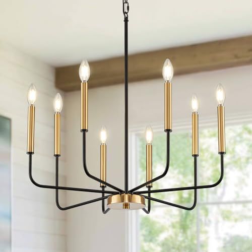 ONESMING Modern Black and Gold Chandelier for Dining Room,Metal 8-Light Kitchen Light Fixtures,Farmhouse Candle Hanging Pendant Light for Living Room Entryway Foyer Bedroom (Bulbs Not Included) | Amazon (US)