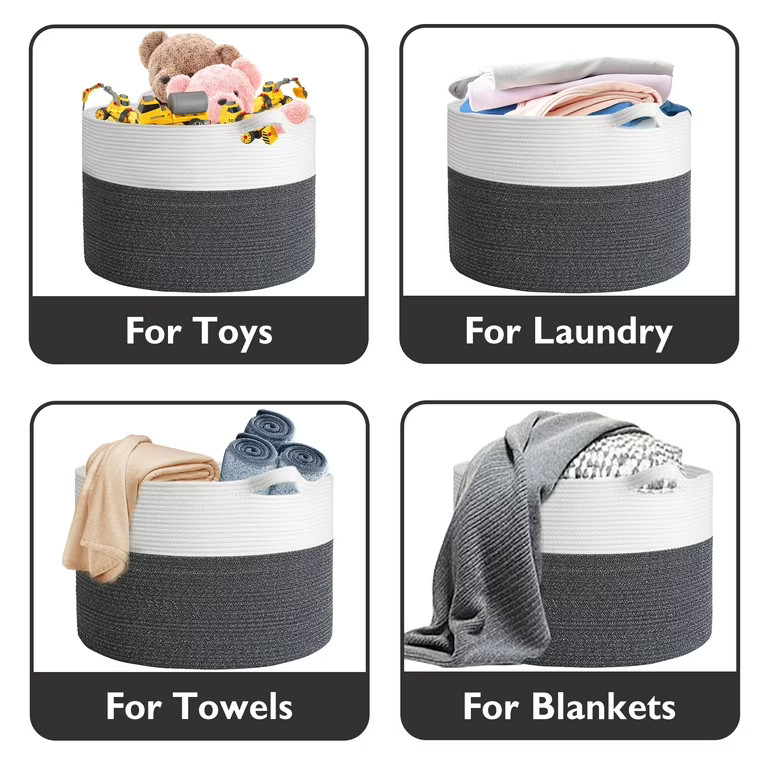 YOUPINS XXXL Cotton Rope Basket (23.6"x15.7"),100% Cotton,Extra Large Woven Storage Basket,Blanke... | Walmart (US)