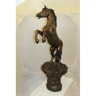 Metal Horse on a Rock Fountain Bronze Statue - Size: 24"L x 18"W x 56"H. | Wayfair North America