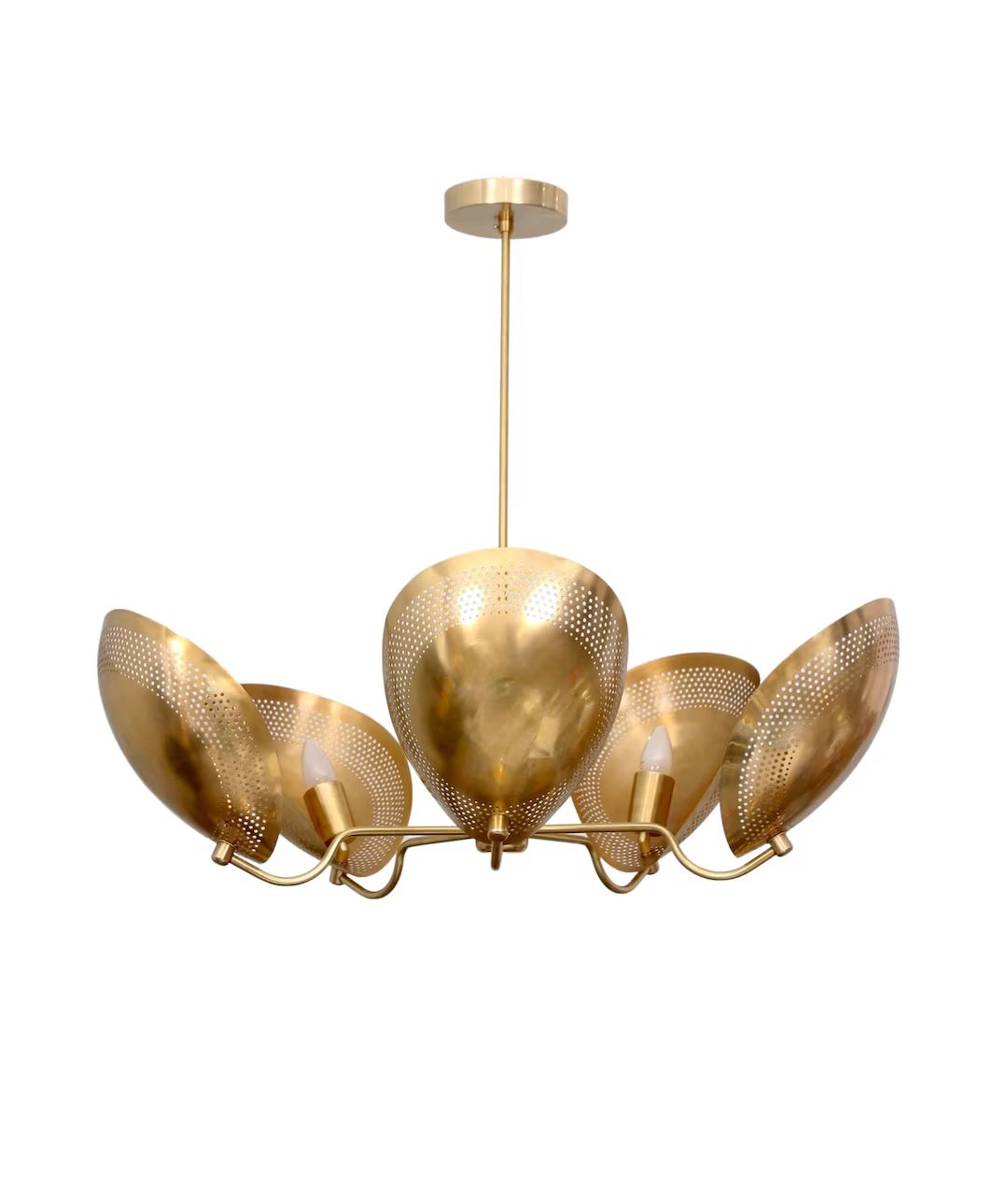 5 Light Curved Perforated Shades Pendant Mid Century Modern Raw Brass Sputnik chandelier light Fi... | Etsy (US)
