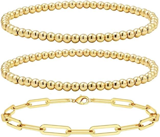 Reoxvo Beaded Layered Bracelets for Women,18K Gold Plated Beaded Ball Bracelets for Women Colorfu... | Amazon (US)