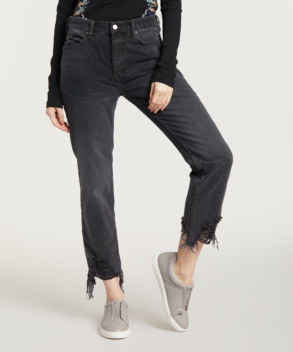 Free People Women's Denim Pants and Jeans BLACK - Black Distressed Mid-Rise Straight-Leg Jeans - Wom | Zulily