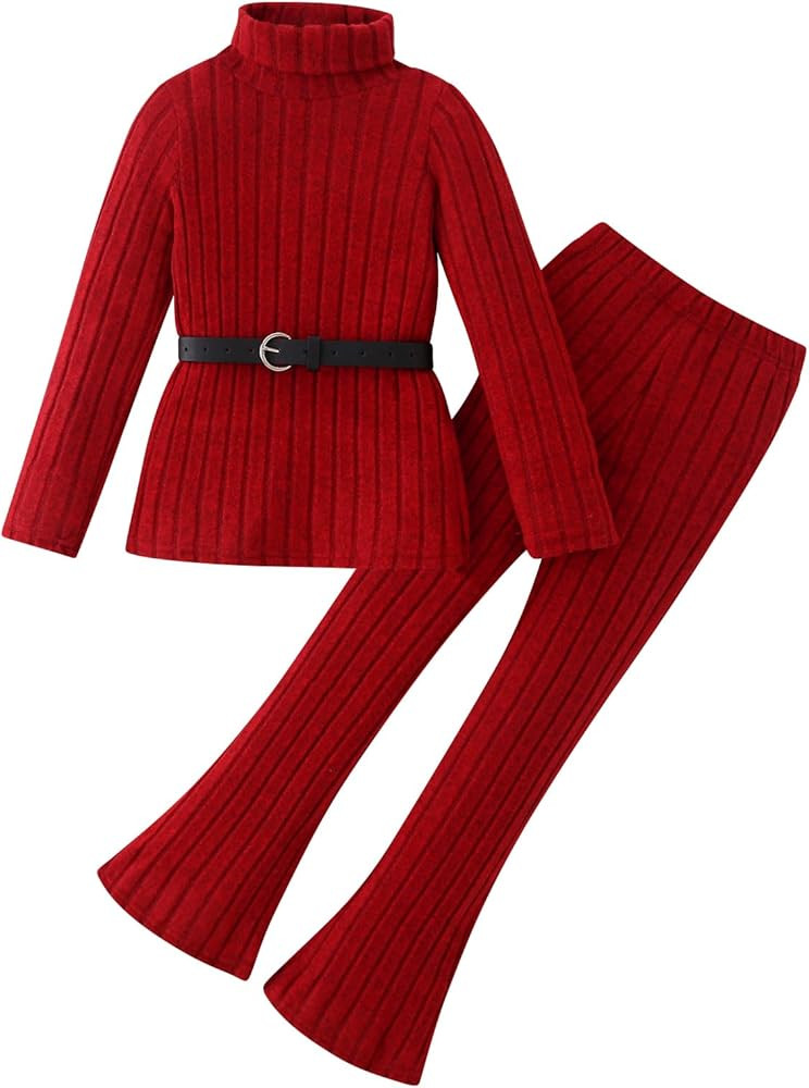 Toddler Girls Clothing Set 2 Pcs Ribbed Knit Sweatshirt and Flare Pants Kids Fall Winter Outfit S... | Amazon (US)