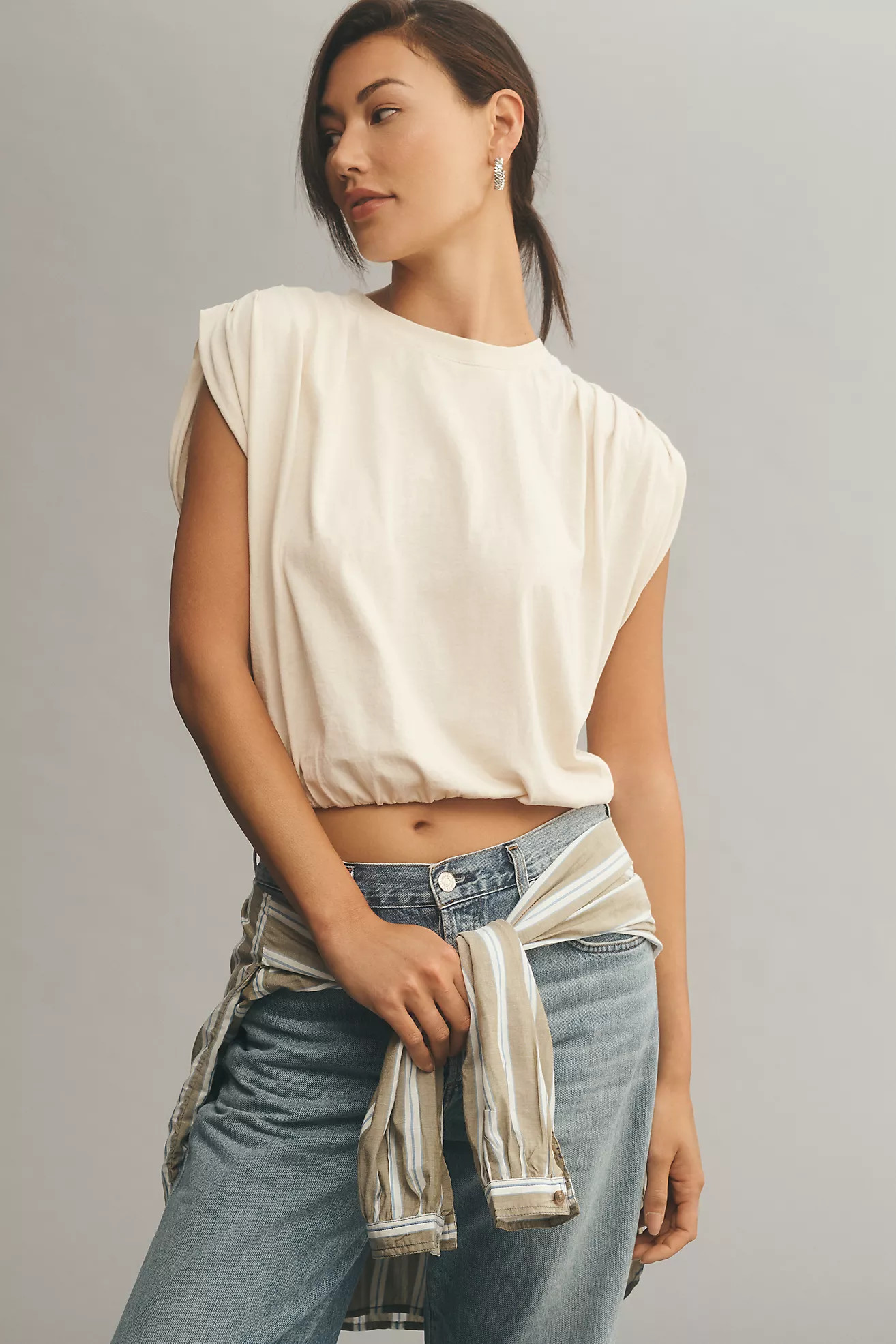 Pilcro Pleated-Shoulder Bubble-Hem Tank | Anthropologie (US)
