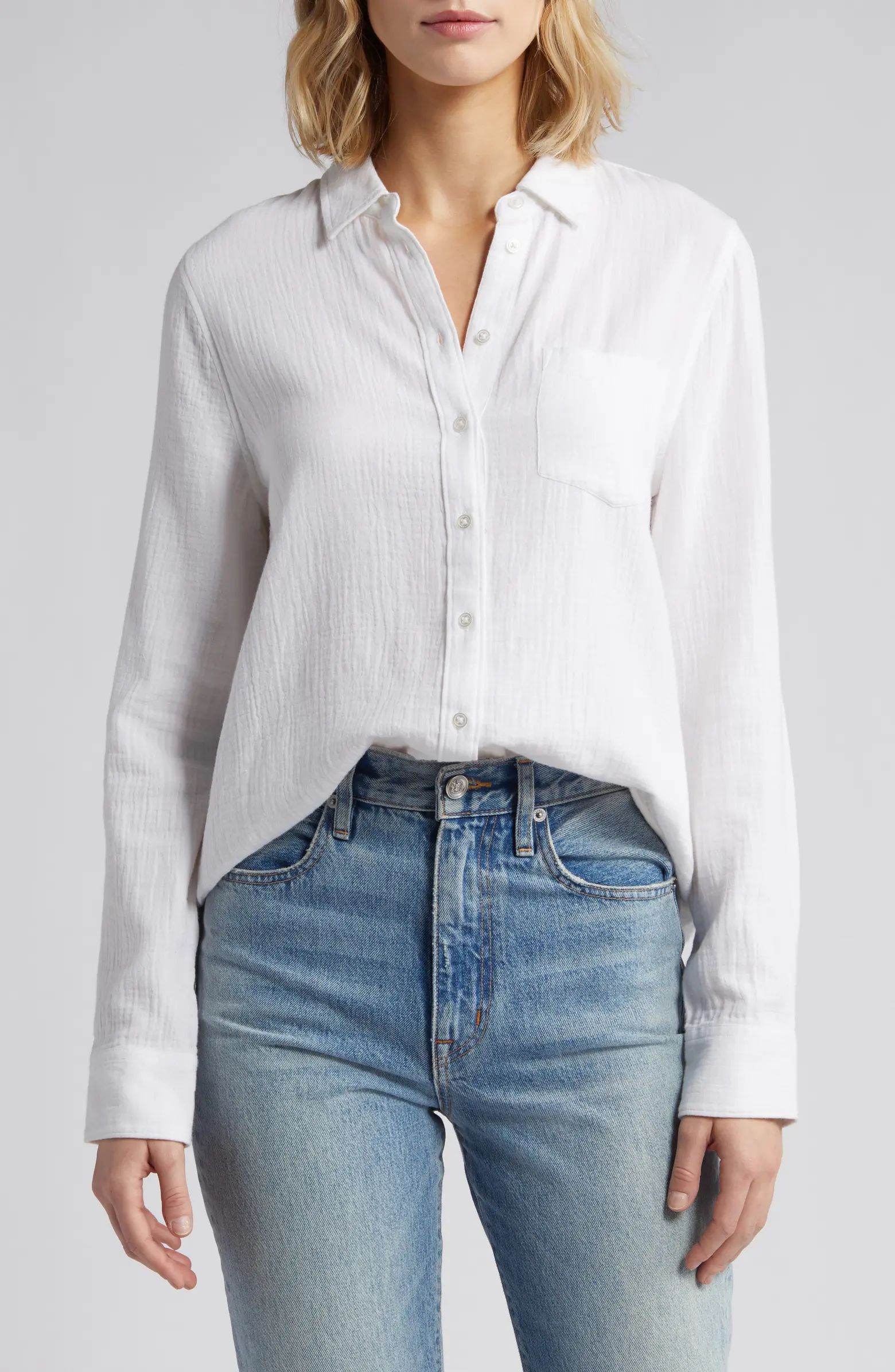Casual Gauze Button-Up Shirt | Nordstrom