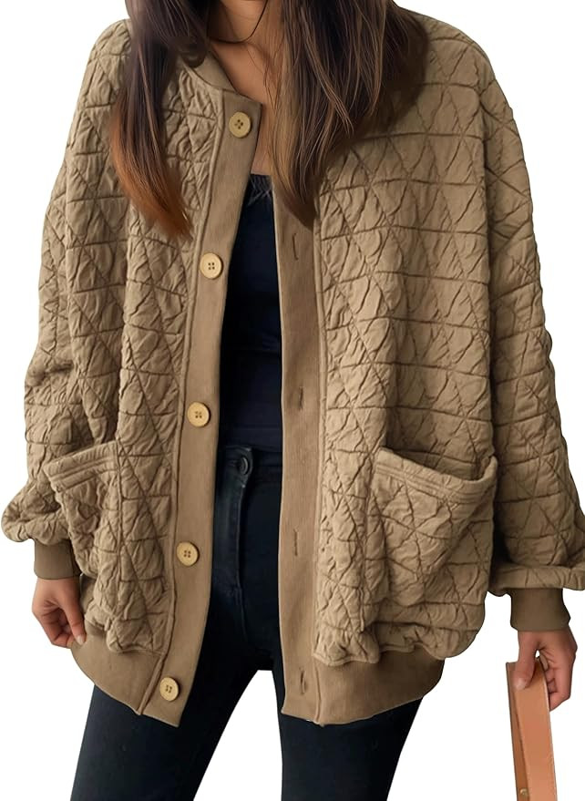 Puff Wrinkle Jackets for Women 2025 Fall Clothes Oversized Casual Jacket Cardigan Outfits Tops | Amazon (US)