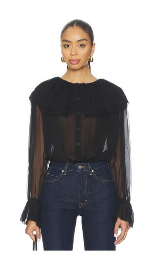 FRAME Tiered Statement Blouse in Black. - size M | Revolve Clothing (Global)
