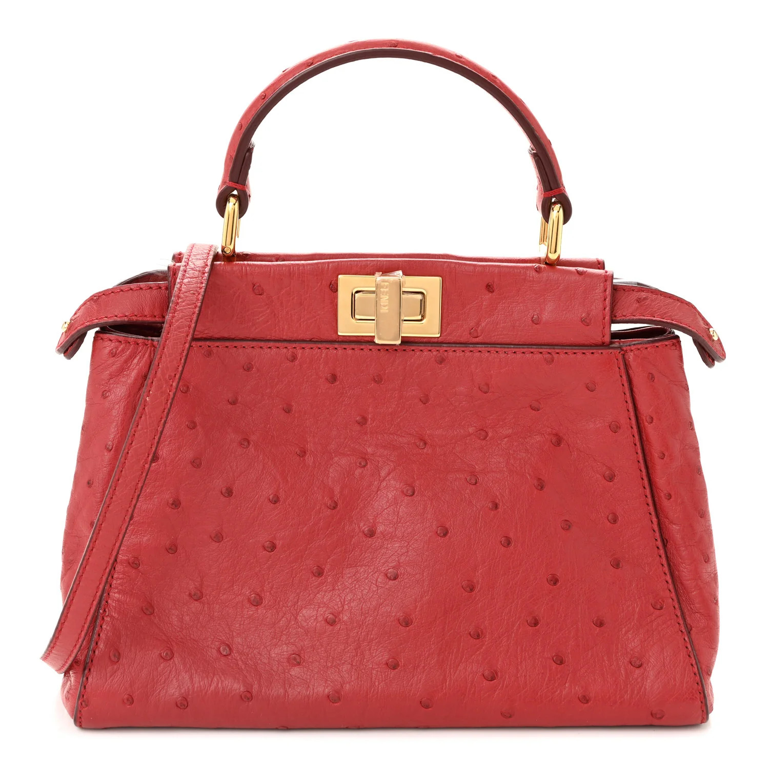 Fendi Ostrich Shiny Nappa Mini Peekaboo Iconic Satchel Fragola 1832162 | FASHIONPHILE (US)