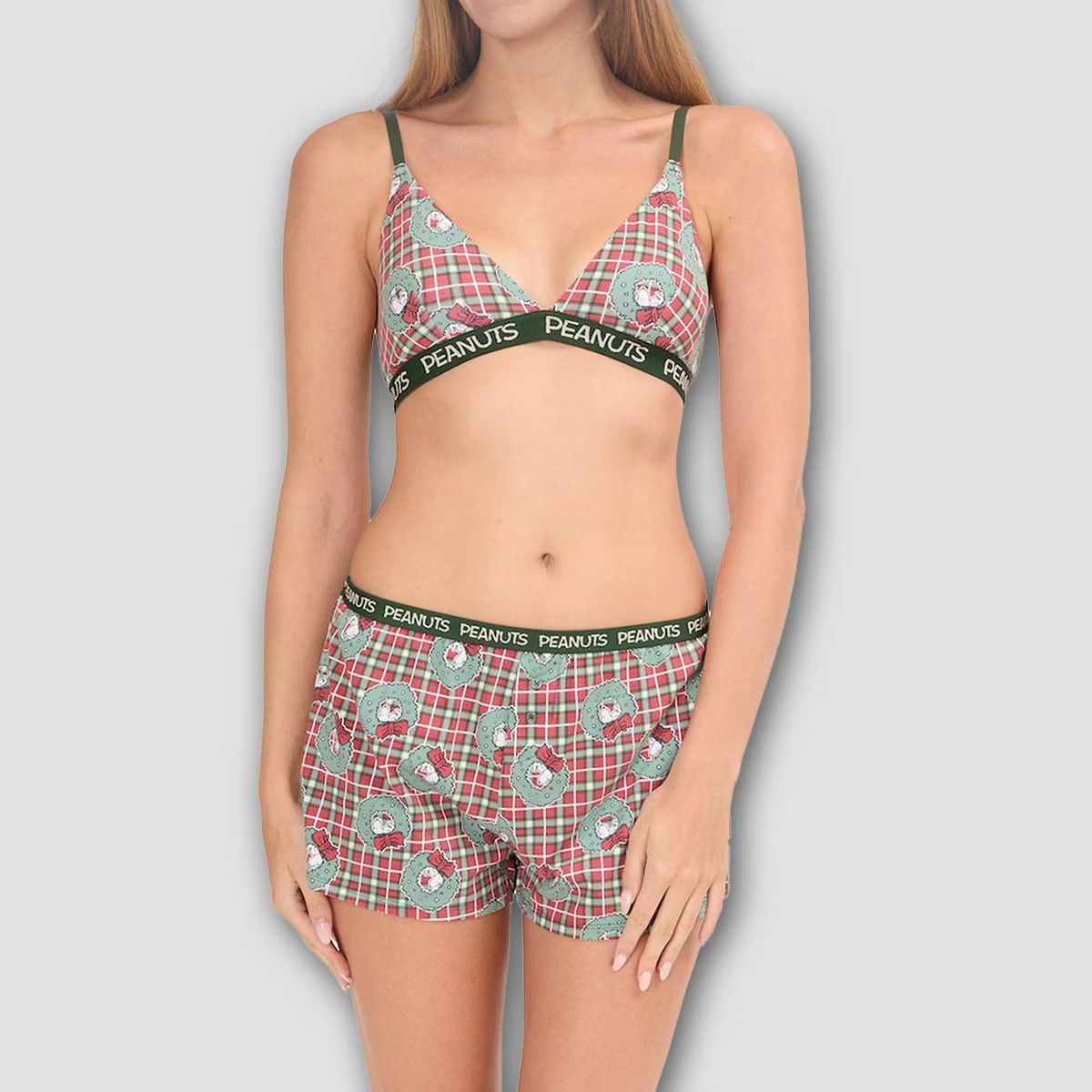 Women's Peanuts Holiday Bralette & Boxer Set - Red XS | Target