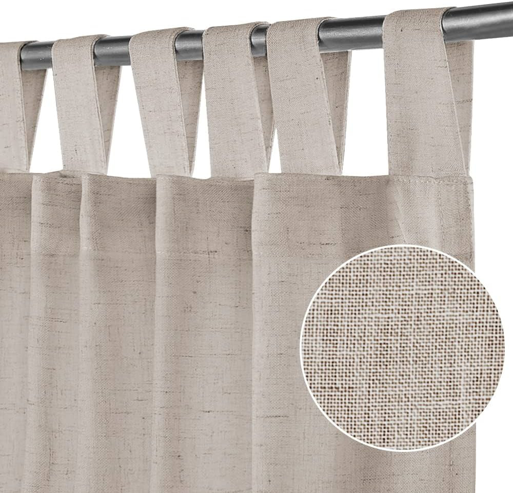 Natural Linen Curtains 96 Inches Long Tab Top Semi Sheer Curtain Drapes Elegant Casual Linen Text... | Amazon (US)
