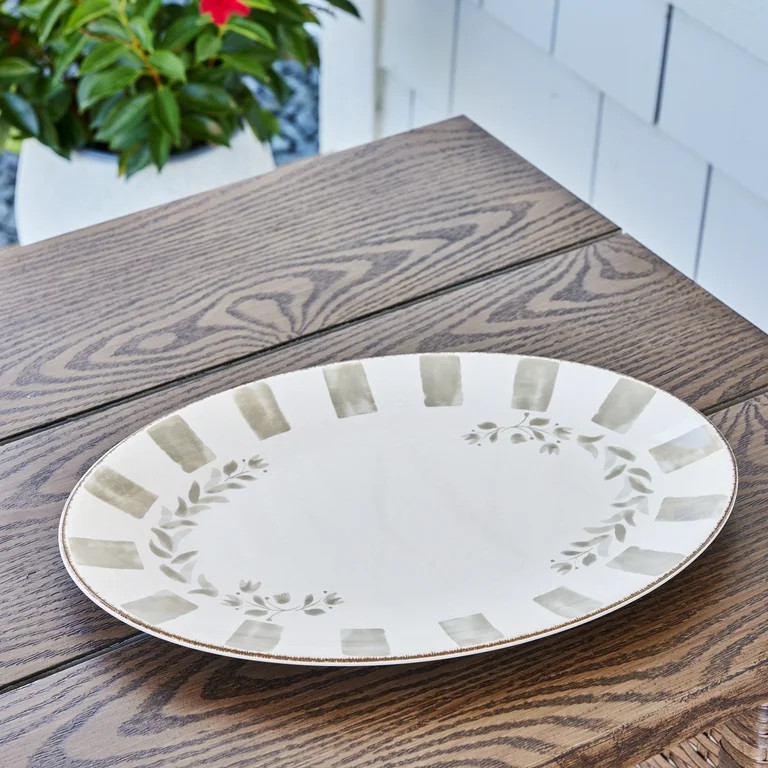 Better Homes & Gardens 18-inch Oval Bamboo Melamine Serving Tray, Grey | Walmart (US)