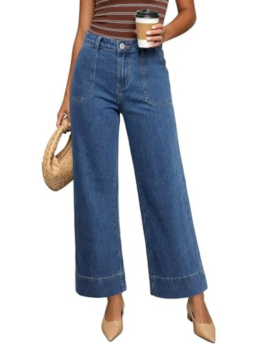 StunShow Denim Jeans Dark Wash Summer Casual High Waist Straight Leg Denim Pants for Women Stretchy 90S Vintage DarkBlue 8 | Amazon (US)