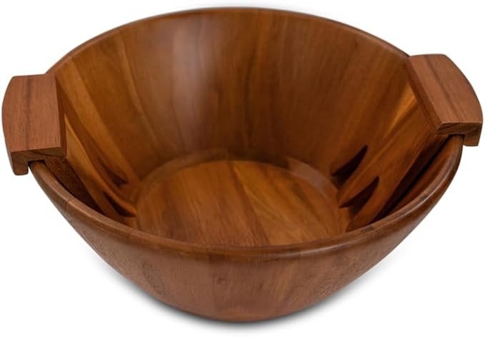 Acacia Wood Salad Serving Bowl Set – Large Wooden Bowl with Forks for Salads, Fruits & Meals ... | Amazon (US)