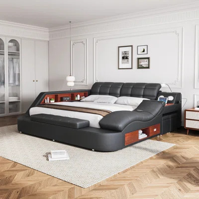 King Solid Wood and Upholstered Storage Platform Bed | Wayfair North America