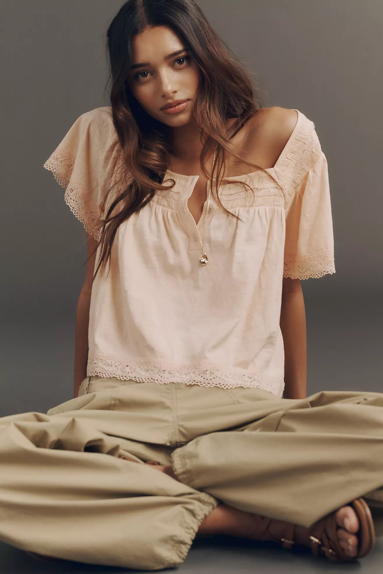 By Anthropologie Lace-Trimmed Short-Sleeve Henley | Anthropologie (US)