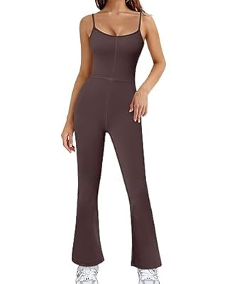 QINSEN Flare Jumpsuits for Women Spaghetti Straps Scoop Neck Bodycon Full Length Casual Unitard P... | Amazon (US)