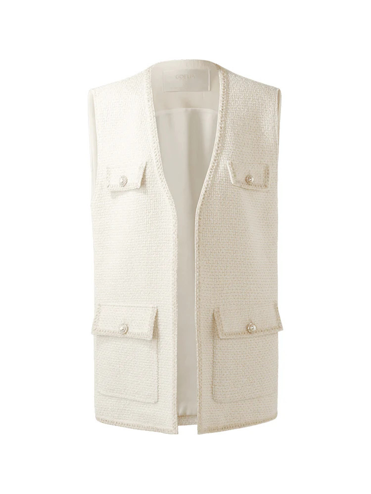 Wool Blend Tweed Women Vest | GOELIA