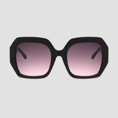Women's Square Sunglasses with Burgundy Gradient Lenses - A New Day™ Black | Target