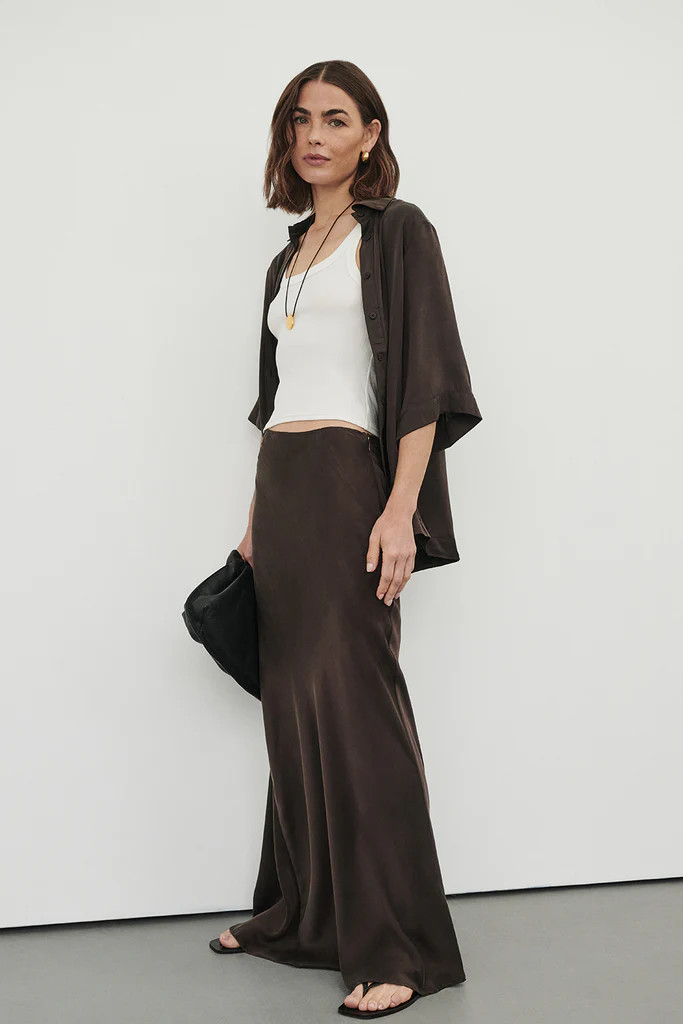 COLETTE BITTER CHOC SILK MAXI SKIRT | DISSH