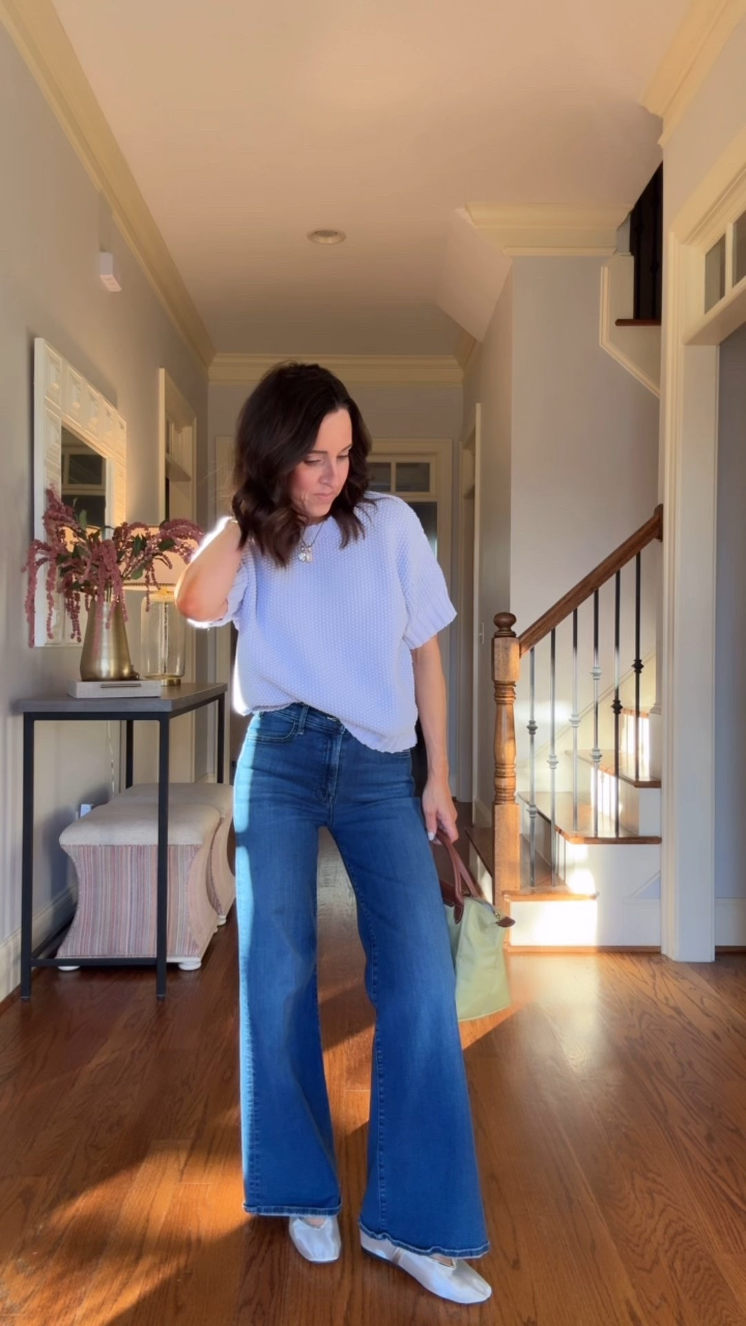 Spring outfit. Mesh silver Mary Jane. Longchamp bag. 
Sweater S. Jeans TTS, 25. Shoes TTS. 

#LTKOver40 #LTKootd #LTKSeasonal