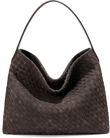 Woven Suede Shoulder Bag for Women Suede Hobo Bag Tote Elegant Handbag Satchel for Work Travel | Amazon (US)