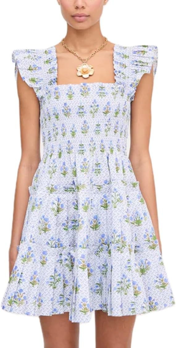 Women Boho Graphic Mini Dress Ruffle Strap A Line Sundress Graffiti Short Babydoll Dress Floral G... | Amazon (US)