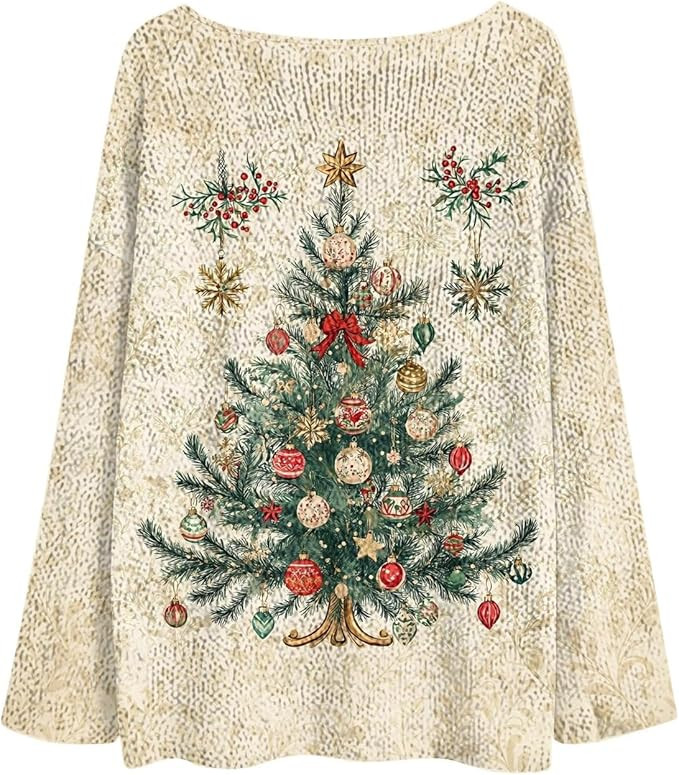 Womens Holiday Christmas Long Sleeve Coats for Women Boat Neck Sweater Loose Fit Crochet Fall Win... | Amazon (US)