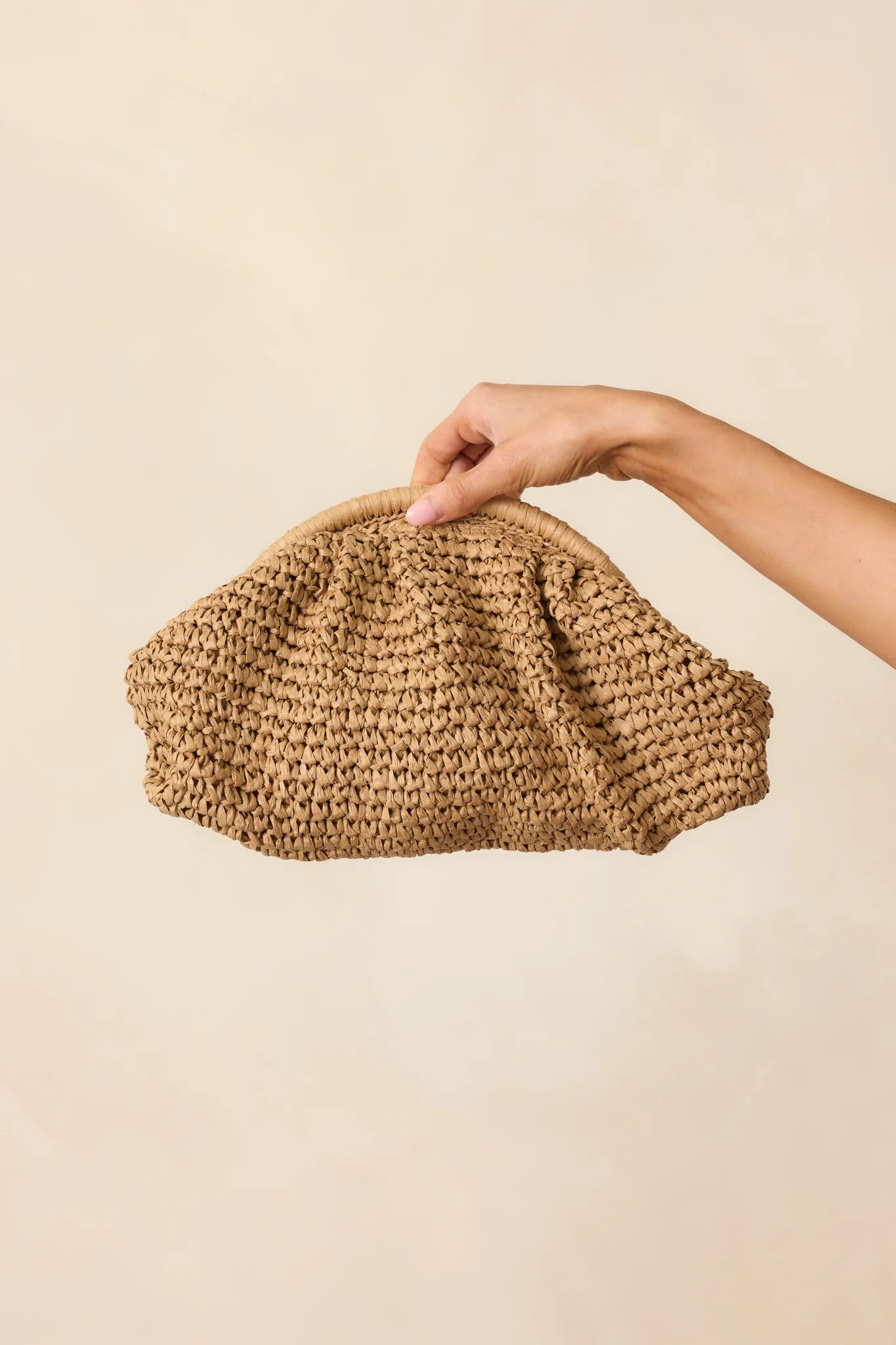 Something To See Tan Raffia Woven Clutch | Red Dress