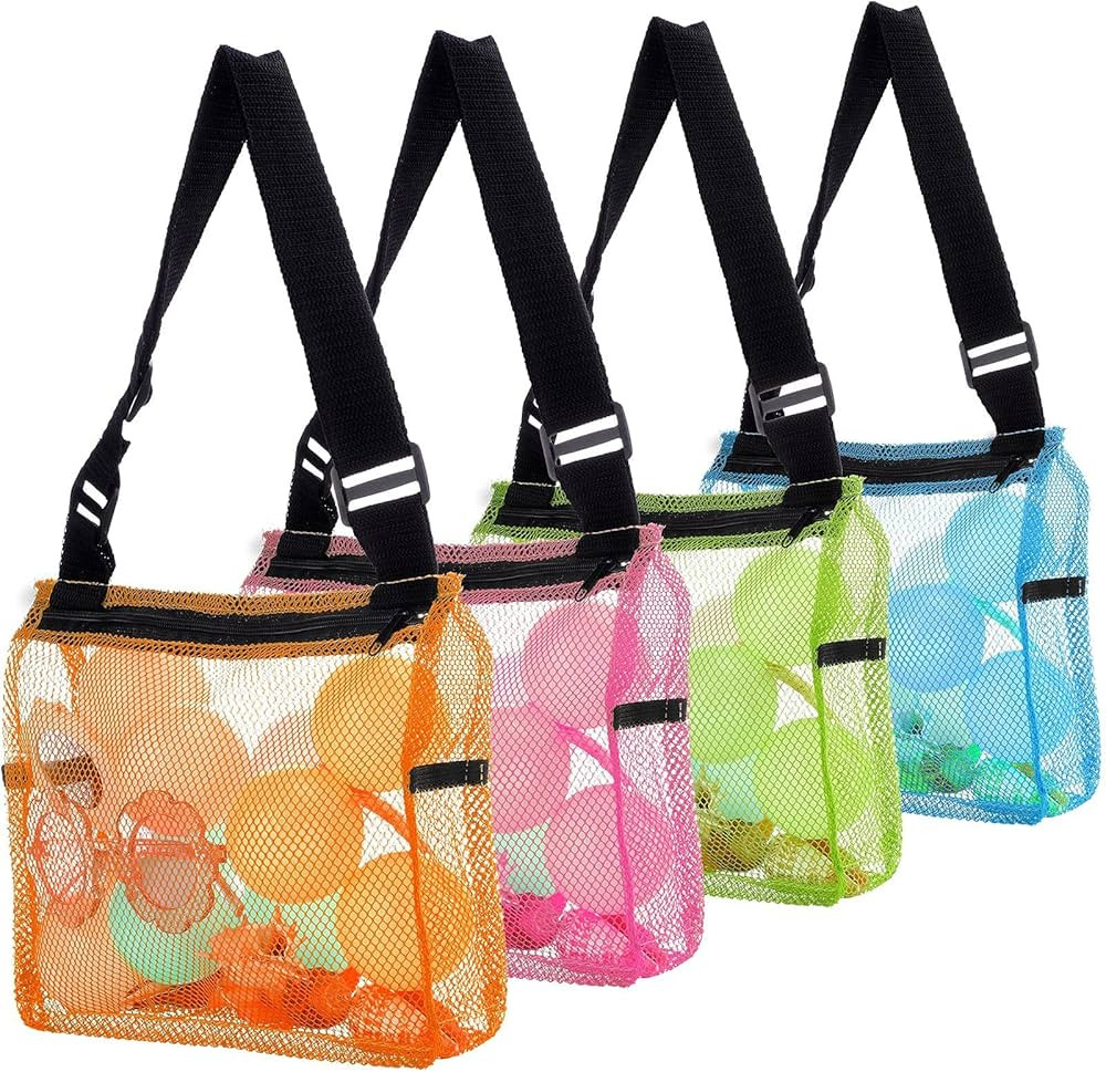 4 Pieces Beach Toys Mesh Bags with Zipper Sand Toys Colorful Beach Tote Organizer Seashell Collec... | Amazon (US)