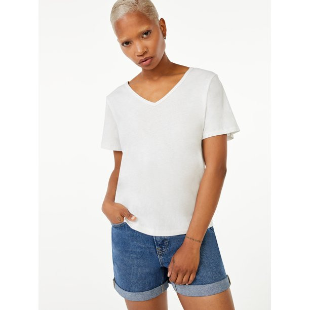 Free Assembly Women’s V-Neck T-Shirt with Short Sleeves | Walmart (US)