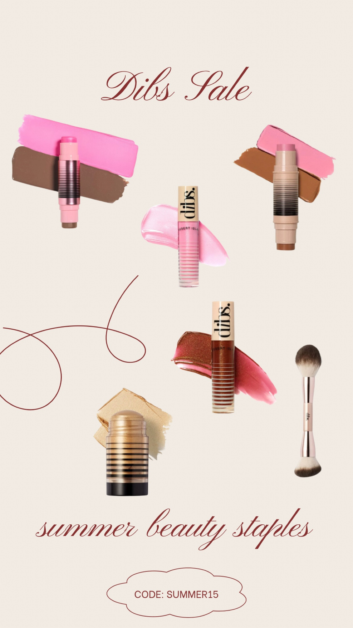 Dibs beauty sale with code SUMMER15 - beauty favorites - sun kissed beauty - glowy beauty look - contour sticks

#LTKBeauty #LTKSaleAlert #LTKFindsUnder50
