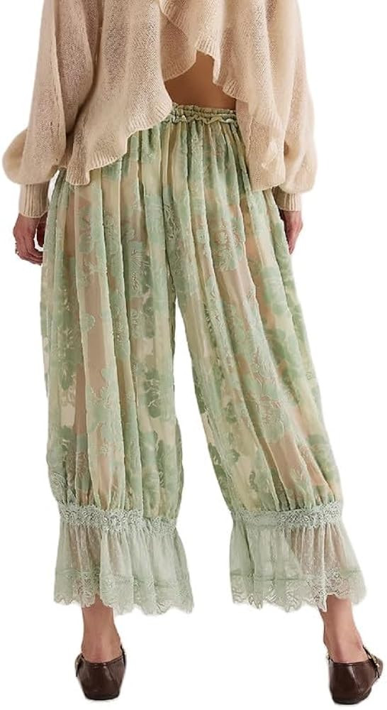 Women Y2K Bloomer Pants Lace Trim Loose Fit Ruffle Bloomers Elastic Waist Cropped Pumpkin Pettipa... | Amazon (US)