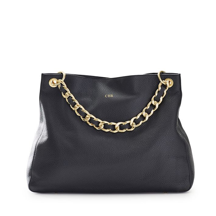 Black Handbag with Black Leather Chain Shoulder Strap Set | Mark and Graham