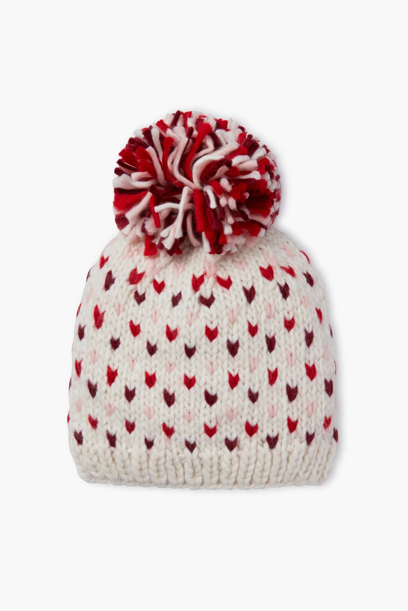 Lollipop Red Hand Knitted Multi Mini Heart Pompom Hat | Tuckernuck (US)