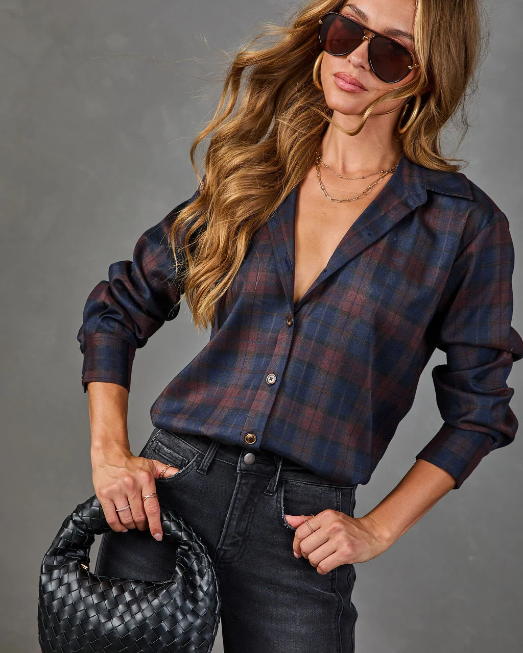 Crisp Charm Plaid Button Down Top | VICI