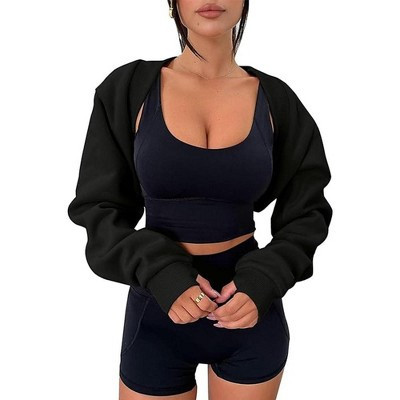 Womens Stylish Bolero Long Sleeve Sweatshirts Bolero Open Front Cropped Cardigan Workout Crop Tops Sweatshirt Shrug Sweatshirt Bolo - Black,XL | Target