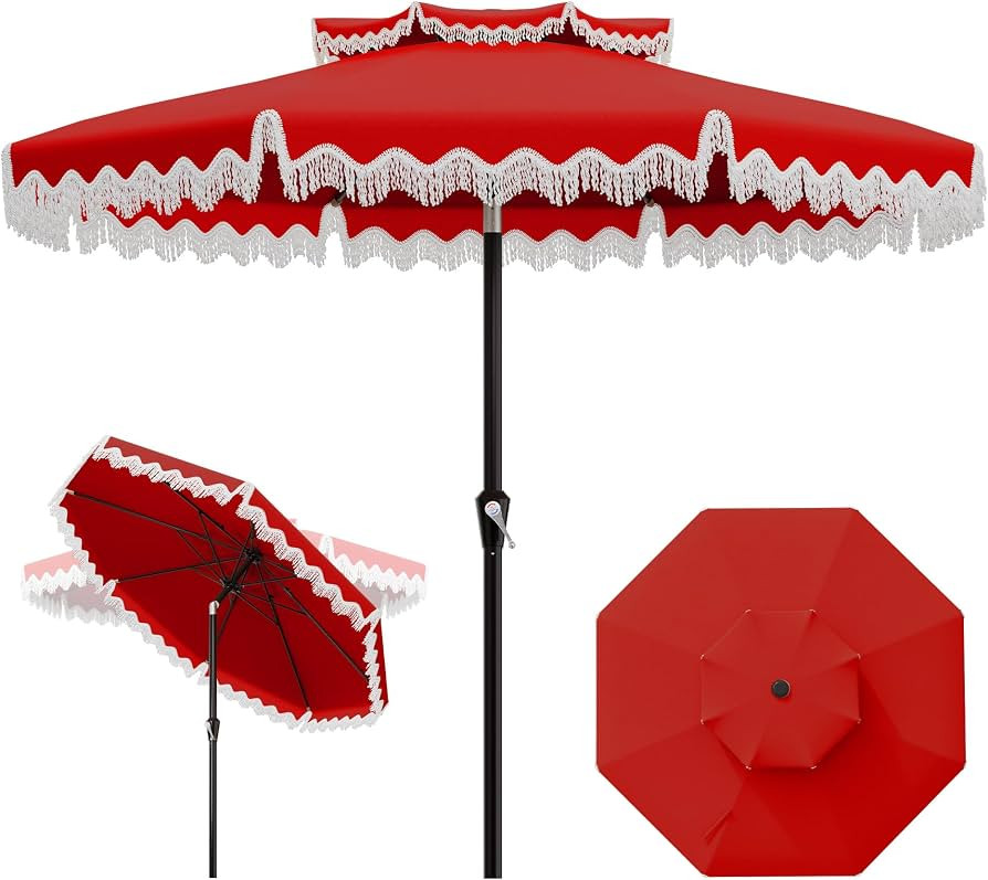 AreShark 9FT Patio Umbrella with Fringe, Wind-Resistant Fiberglass 8 Ribs Tassel Outdoor Umbrella... | Amazon (US)