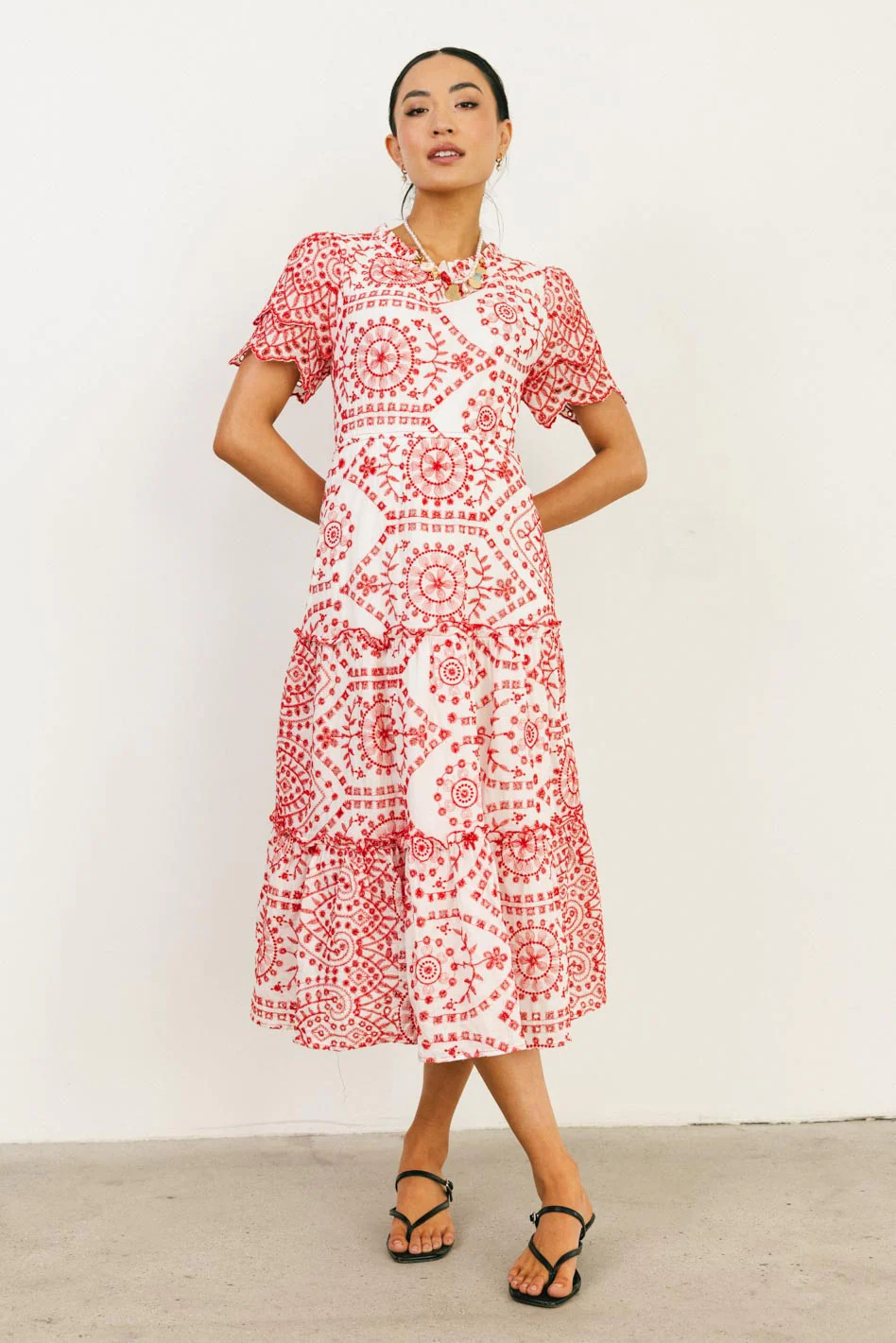 PREORDER- Alena Eyelet Lace Dress in Red | Böhme US